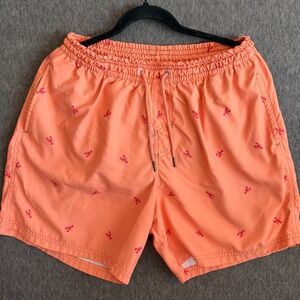 Maaji Mens Lobster Print Swim Trunks Coral Peach Mesh Lined Shorts Size L